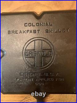 Vintage Griswold Cast Iron Colonial Breakfast Skillet PN #666 D Large Logo