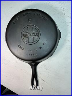 Vintage Griswold Cast Iron NO. 8 Large Block Logo Skillet 704 P Made USA