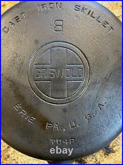 Vintage Griswold Cast Iron NO. 8 Large Block Logo Skillet 704 P Made USA Read