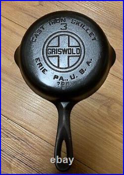 Vintage Griswold Cast Iron Skillet 3, Large Block Logo, Erie, 709 B, Seasoned