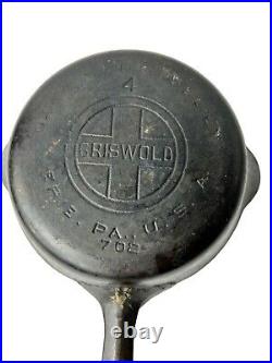 Vintage Griswold Cast Iron Skillet #4 With Large Block Logo P/N 702 ERIE, PA