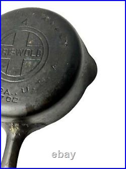 Vintage Griswold Cast Iron Skillet #4 With Large Block Logo P/N 702 ERIE, PA