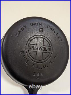 Vintage Griswold Cast Iron Skillet #6 Large Logo 699 NICE