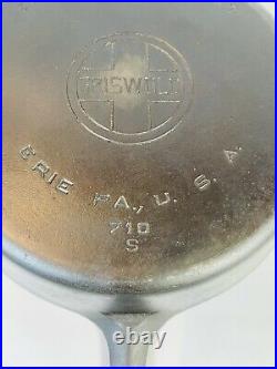 Vintage Griswold Large Block Logo NO Heat Ring No. 9 Cast Iron Skillet 710S