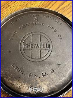 Vintage Griswold No. 8 Cast Iron Griddle Large Block Logo