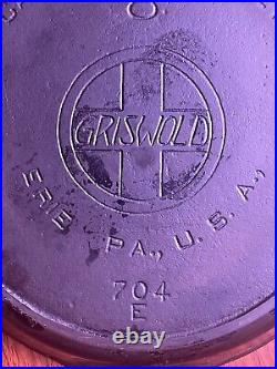 Vintage Griswold No. 8 Cast Iron Skillet Large Slant Logo with Heat Ring 704 E