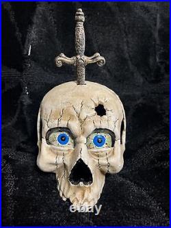 Vintage LARGE Cast Iron Skull And Dagger- MECHANICAL- Eyes Open & Close