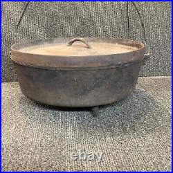Vintage Large #14 Cast Iron Dutch Oven With Lid 3 Legs Unbranded