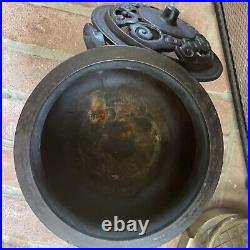 Vintage Large Brown Cast Iron Beautifully Ornate Incense Burner 8.5Hx 10Lx 8W
