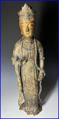 Vintage Large Cast Iron Asian Guanyin Statue James Mont Style Cold Painted
