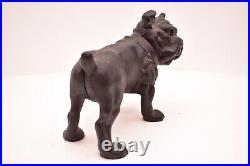 Vintage Large Cast Iron Black Bull Dog Black White Doorstop Coin Bank 8.5