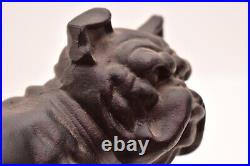 Vintage Large Cast Iron Black Bull Dog Black White Doorstop Coin Bank 8.5