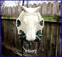 Vintage Large Cast Iron Horse Head Hand Painted Door Knocker or Tie Ring 11