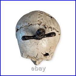Vintage Large Cast Iron or Pressed Metal Skull with Dagger- Eyes Open & Close