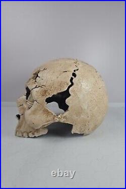 Vintage Large Heavy Cast Iron Mechanical Skull with Dagger- Eyes Open & Close