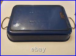 Vintage Large Le Creuset Blue Cast Iron Roasting Baking Casserole Pan Handles L1