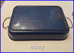 Vintage Large Le Creuset Blue Cast Iron Roasting Baking Casserole Pan Handles L1