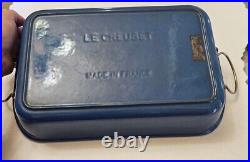 Vintage Large Le Creuset Blue Cast Iron Roasting Baking Casserole Pan Handles L1