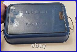 Vintage Large Le Creuset Blue Cast Iron Roasting Baking Casserole Pan Handles L1