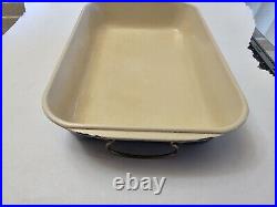 Vintage Large Le Creuset Blue Cast Iron Roasting Baking Casserole Pan Handles L1