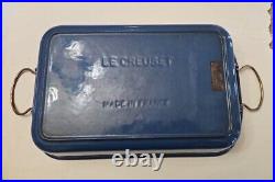 Vintage Large Le Creuset Blue Cast Iron Roasting Baking Casserole Pan Handles L1