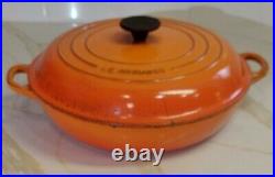 Vintage Le Creuset Braiser Round Large Orange Enamel Cast Iron #30 3.5 Qt, READ
