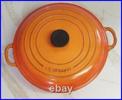 Vintage Le Creuset Braiser Round Large Orange Enamel Cast Iron #30 3.5 Qt, READ