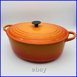 Vintage Le Creuset Large Cast Iron Dutch Oven Oval Orange/Red Ombre Size E