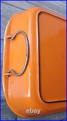 Vintage Le Creuset Orange Enamel Cast Iron Lasagna Pan with Swing Handles VGUC