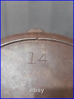 Vintage Lodge No. 14 X-Large Cast Iron Camp Fire Fry Skillet 3 Notch Heat Ring