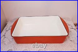 Vintage M Large Orange Enamel Cast Iron Casserole Baking Dish