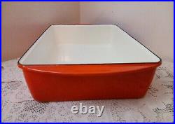 Vintage M Large Orange Enamel Cast Iron Casserole Baking Dish