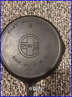 Vintage No. 8 Griswold 704s Cast Iron Skillet Large Logo Erie, Pa, U. S. A