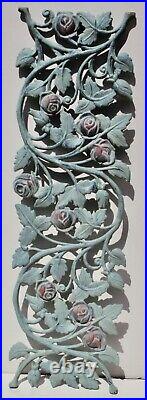 Vintage Original Large Cast Iron Double Sided Rose Wall Art Flower Garden Panel