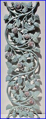 Vintage Original Large Cast Iron Double Sided Rose Wall Art Flower Garden Panel