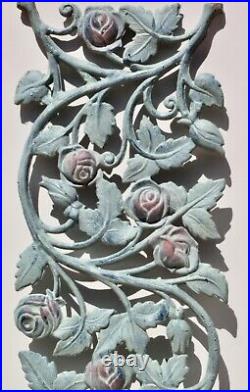 Vintage Original Large Cast Iron Double Sided Rose Wall Art Flower Garden Panel