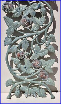 Vintage Original Large Cast Iron Double Sided Rose Wall Art Flower Garden Panel