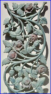 Vintage Original Large Cast Iron Double Sided Rose Wall Art Flower Garden Panel