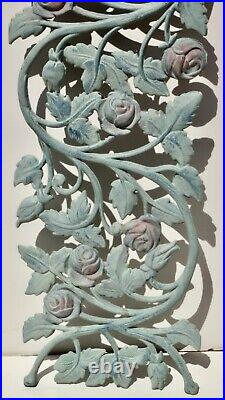 Vintage Original Large Cast Iron Double Sided Rose Wall Art Flower Garden Panel