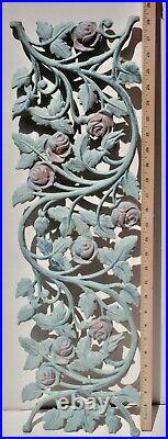 Vintage Original Large Cast Iron Double Sided Rose Wall Art Flower Garden Panel