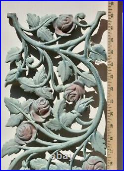 Vintage Original Large Cast Iron Double Sided Rose Wall Art Flower Garden Panel