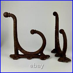 Vintage Pair of Large Cast Iron Hand Forged Horse Tack Coat Hooks