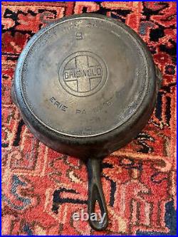 Vtg Antique Griswold No 9 710 Cast Iron Large Block Logo Skillet withHeat Ring Usa
