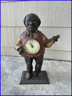 Vtg RARE Large Cast Iron Bradley Hubbard Banjo Player Picker Clock Need Repair